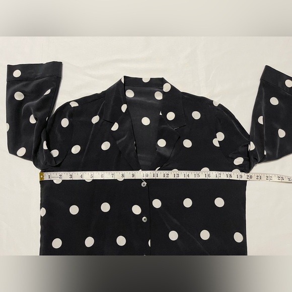Black and White Polka Dot Three-Quarter Sleeve Silk Blouse - Picture 8 of 12